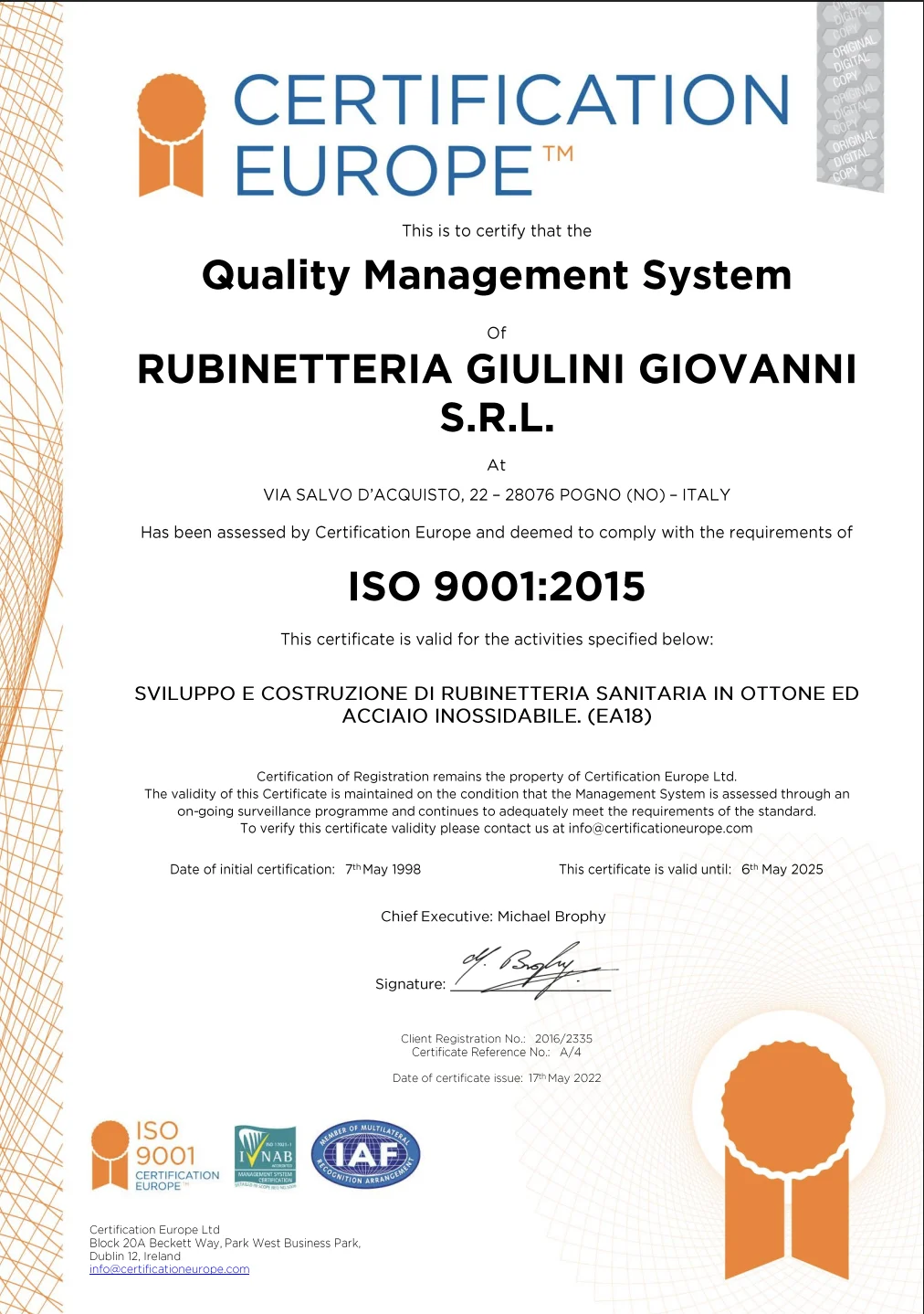 Сертификат ISO 9001:2015 (Certification Europe)