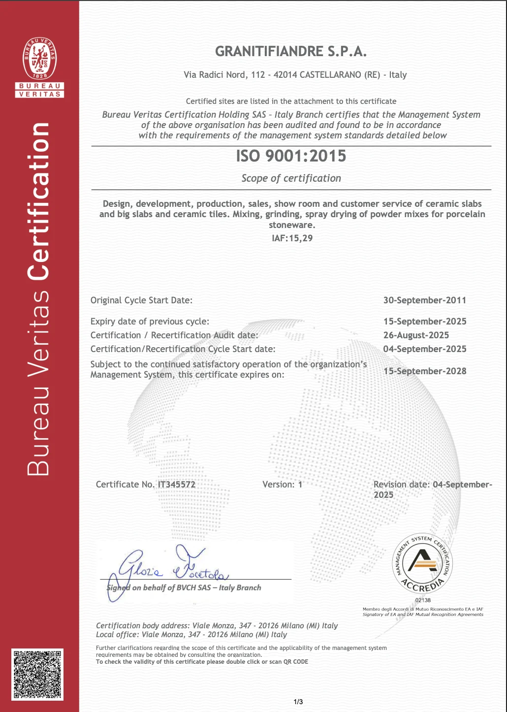 Сертификат ISO 9001:2015 (Bureau Veritas)