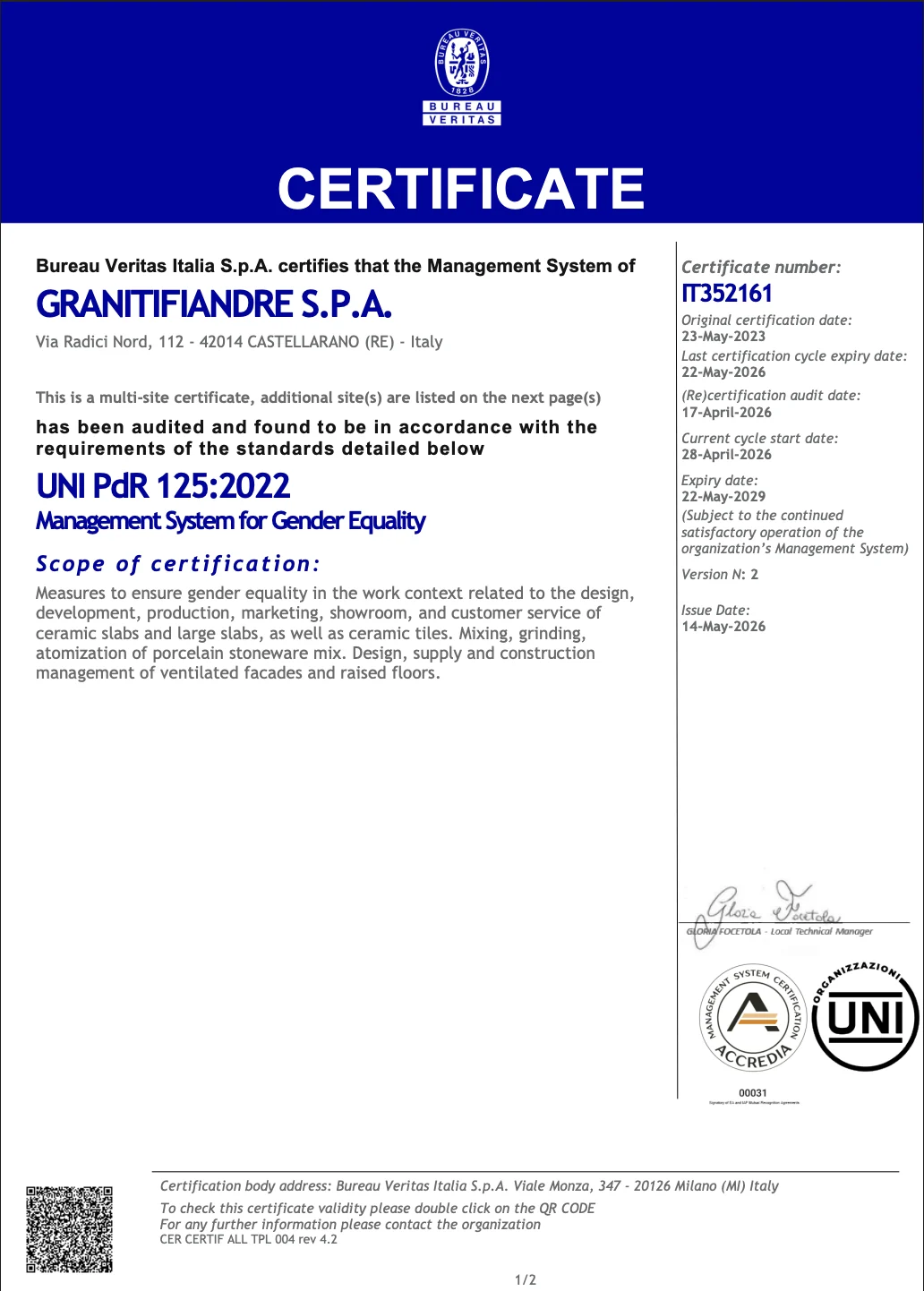 Сертификат UNI/PdR 125:2022