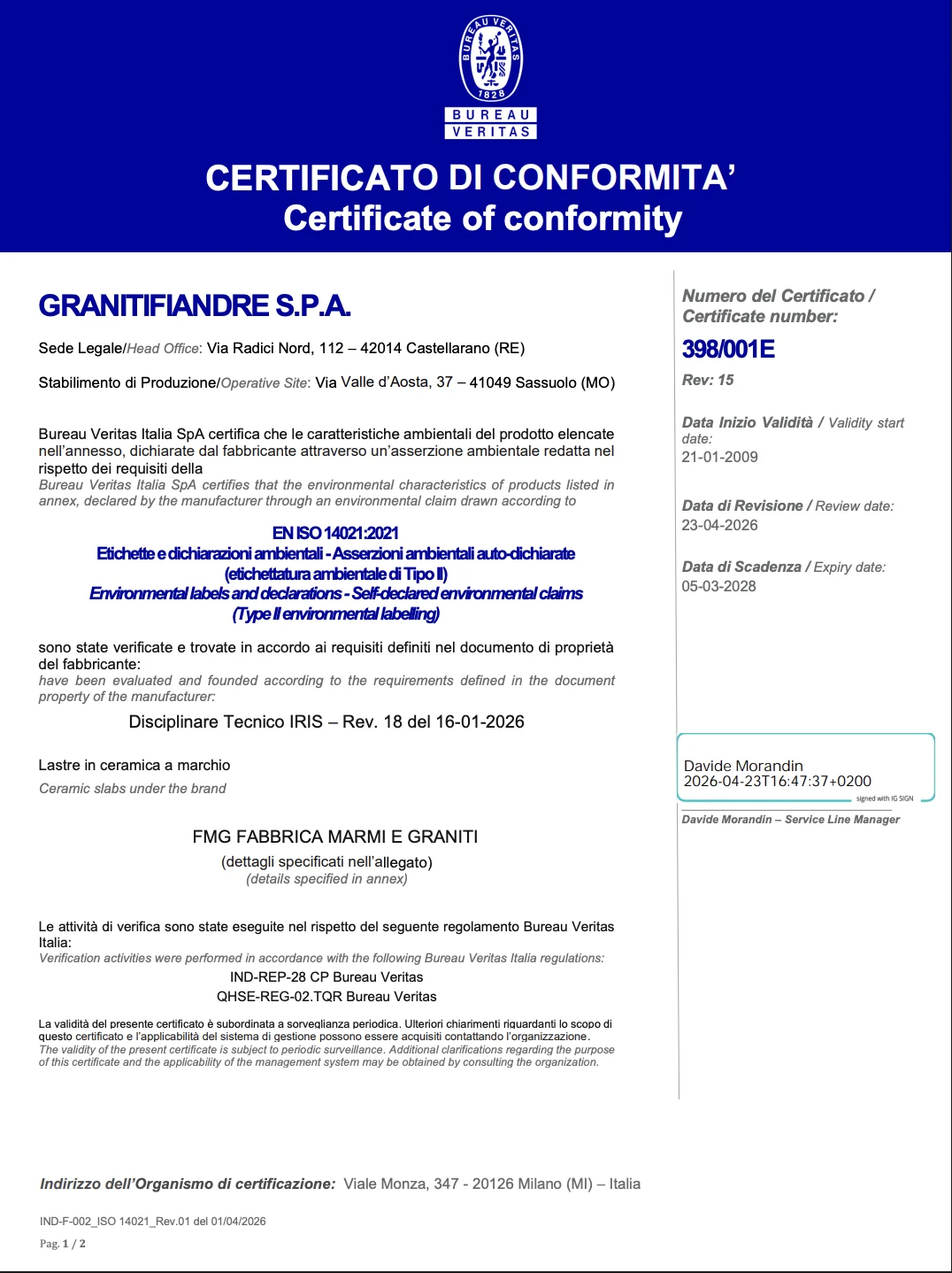 Сертификат соответствия ISO 14021 (экологическая маркировка типа II)